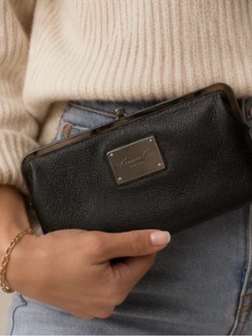 Kenneth Cole Leather Double Kiss Lock Clutch Wallet